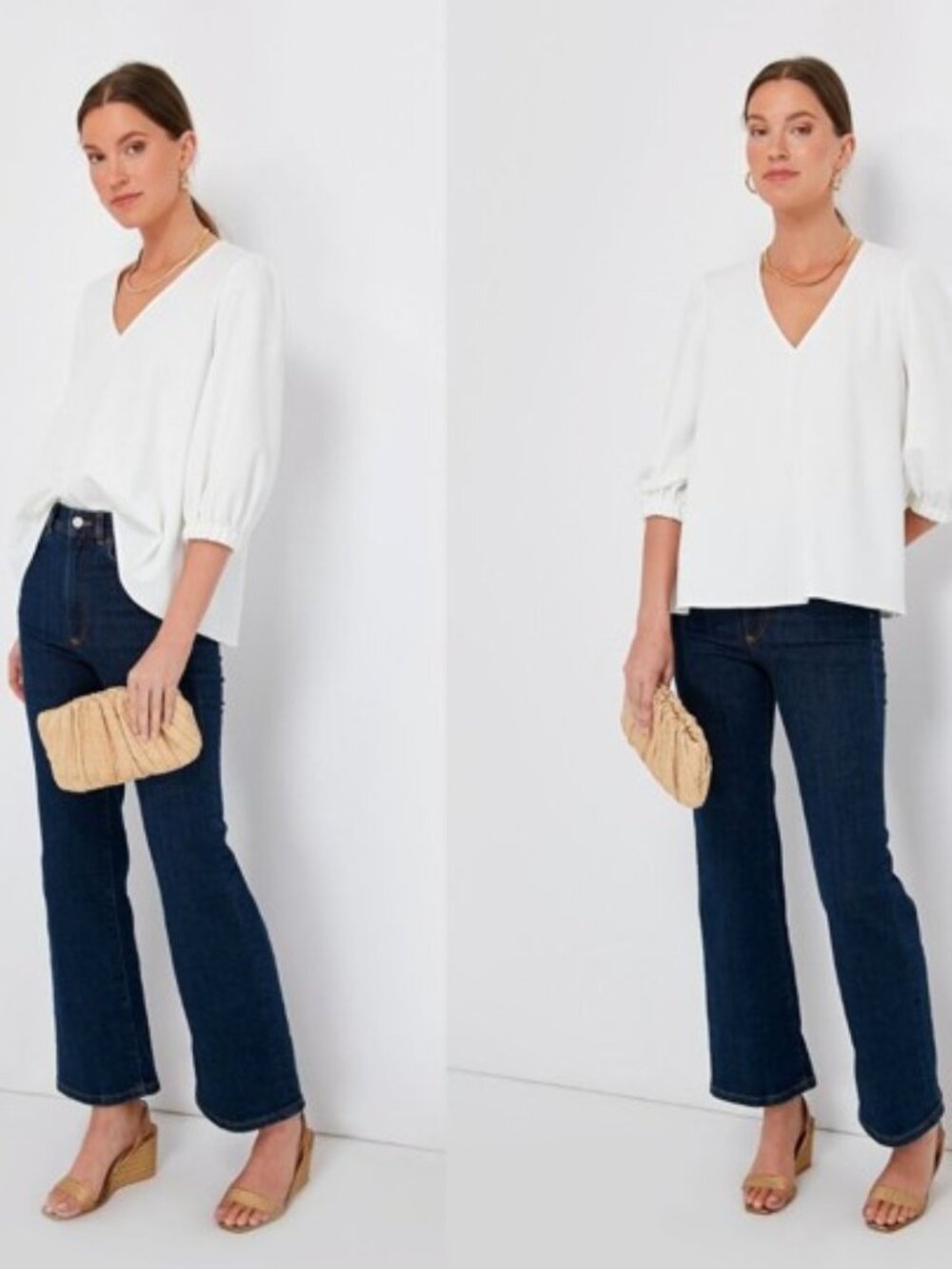 Pomander Place White Hollis Top L NWT V Neck Puff Sleeve Tuckernuck - Picture 11 of 12
